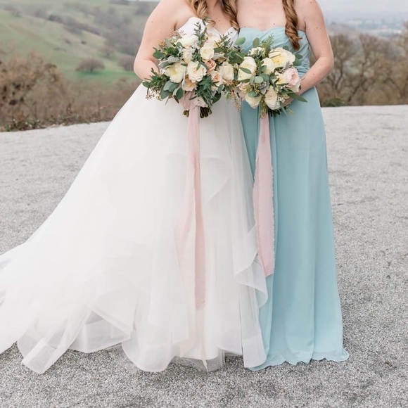 Weddington Way Size 4 Strapless Blue Flowy Bridesmaid Dress - Picture 2 of 8